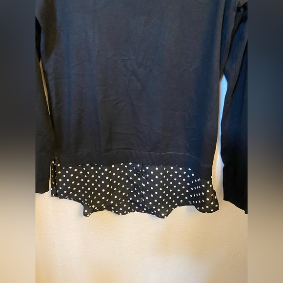 Adrianna Papell Size S Black Sweater Built In Blouse Polka Dots Long Sleeves - Picture 7 of 10